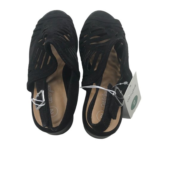 Cat And Jack Girl's Size 2 Open Toe Strap Shoes Black New With Tags - Picture 3 of 12